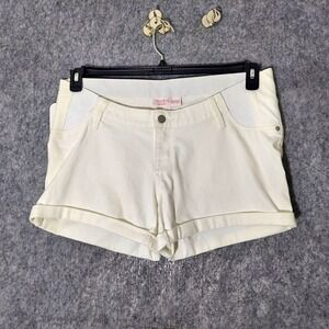 Isabel Maternity Shorts 12 Denim Midi Off White Cuff‎ Belly Panel Stretch casual
